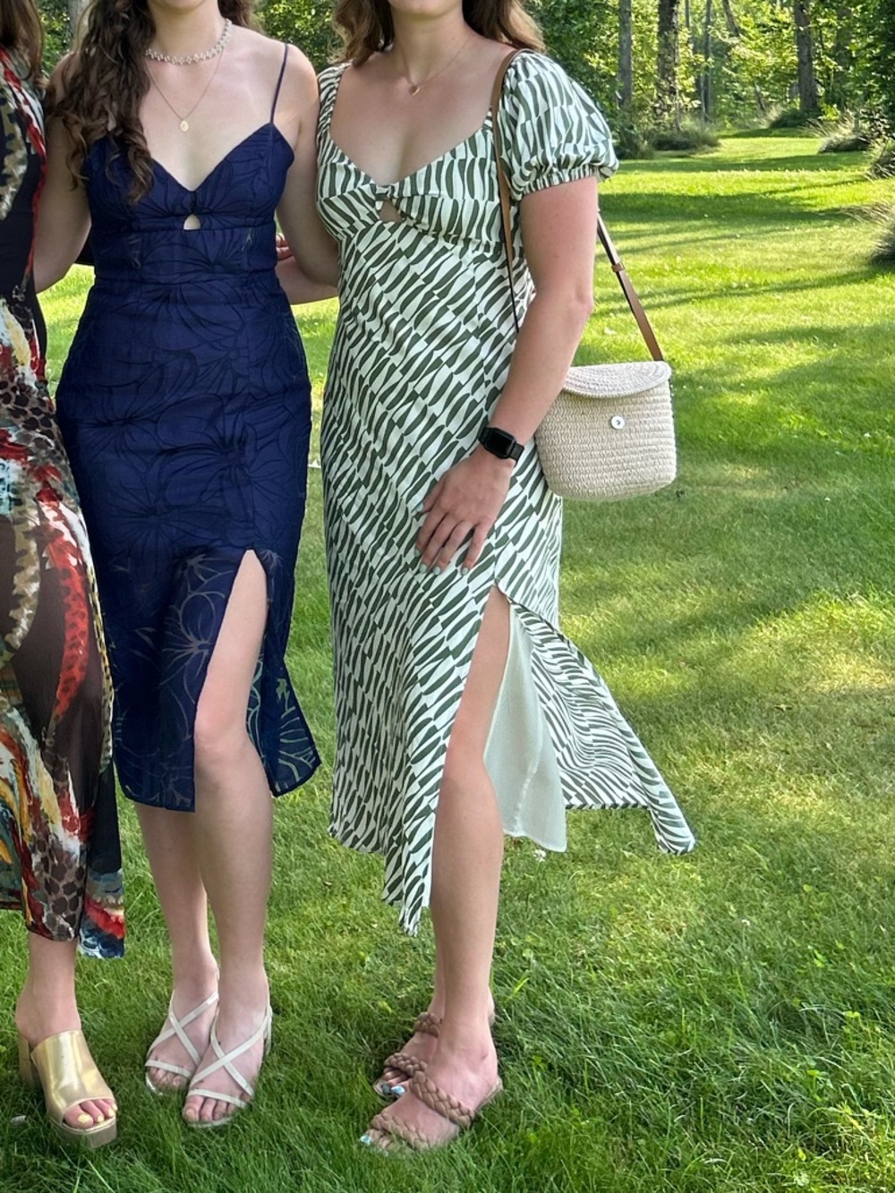 Dynamite Green and White Midi Wedding Guest Dress